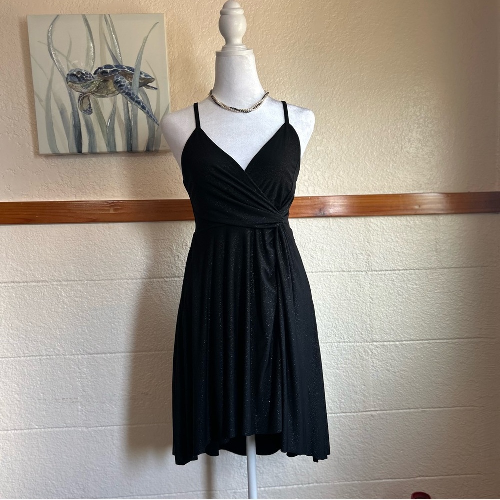 Forever 21 High-Low Wrap Dress Womens Small Black‎ Sparkle Metallic Whimsigoth